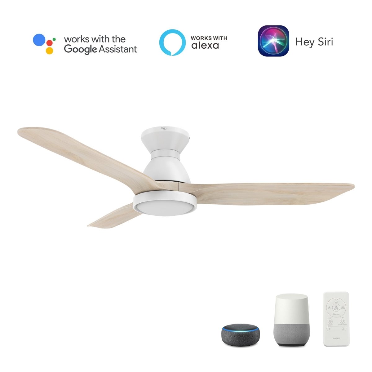 GARRICK 52 inch 3 - Blade Flush Mount Smart Ceiling Fan with LED Light & Remote - LEDMyPlace