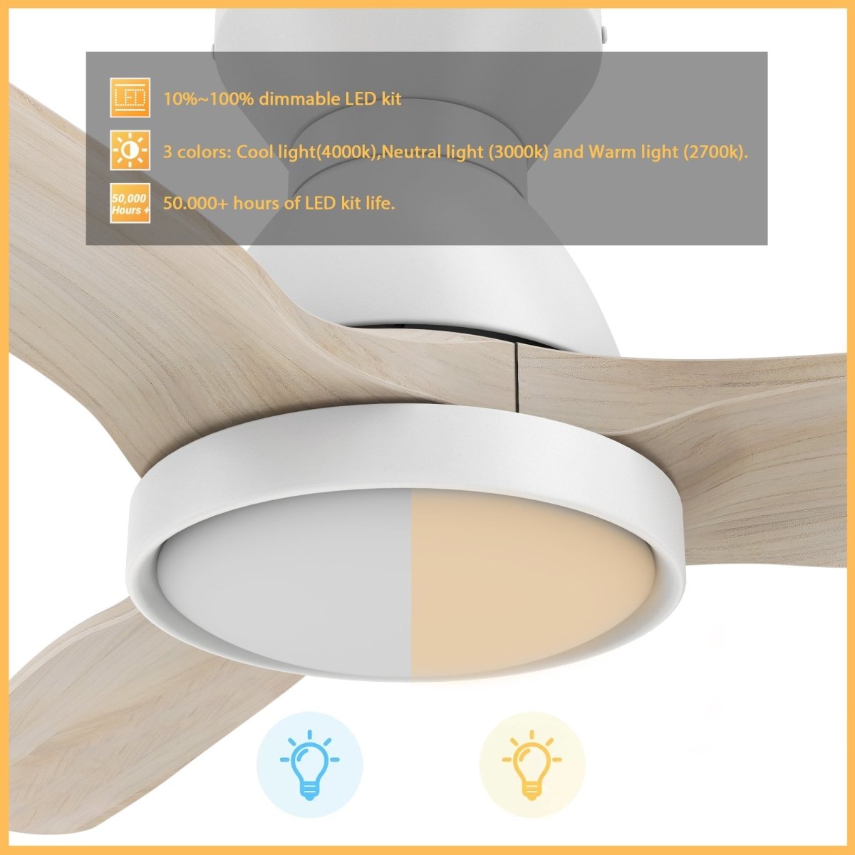 GARRICK 52 inch 3 - Blade Flush Mount Smart Ceiling Fan with LED Light & Remote - LEDMyPlace