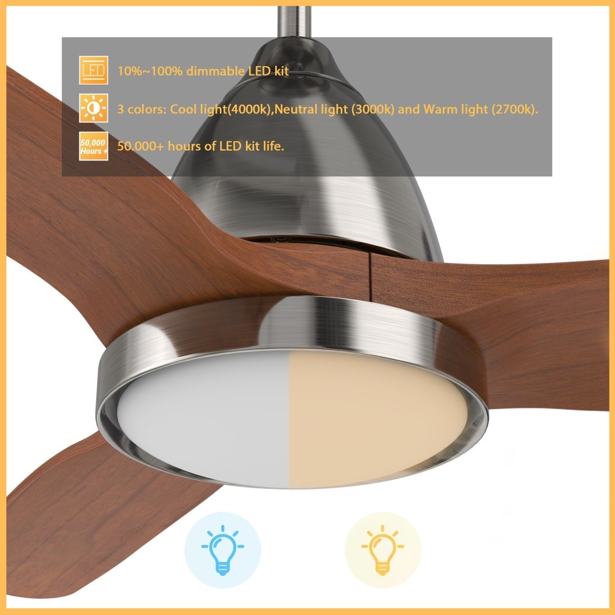 GARRICK 52 inch 3 - Blade Smart Ceiling Fan with LED Light & Remote - LEDMyPlace