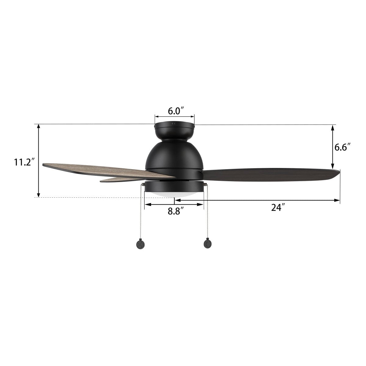 GREENWOOD 48" 3 - Blade Flush Mount Ceiling Fan with LED Light & Pull Chain - LEDMyPlace