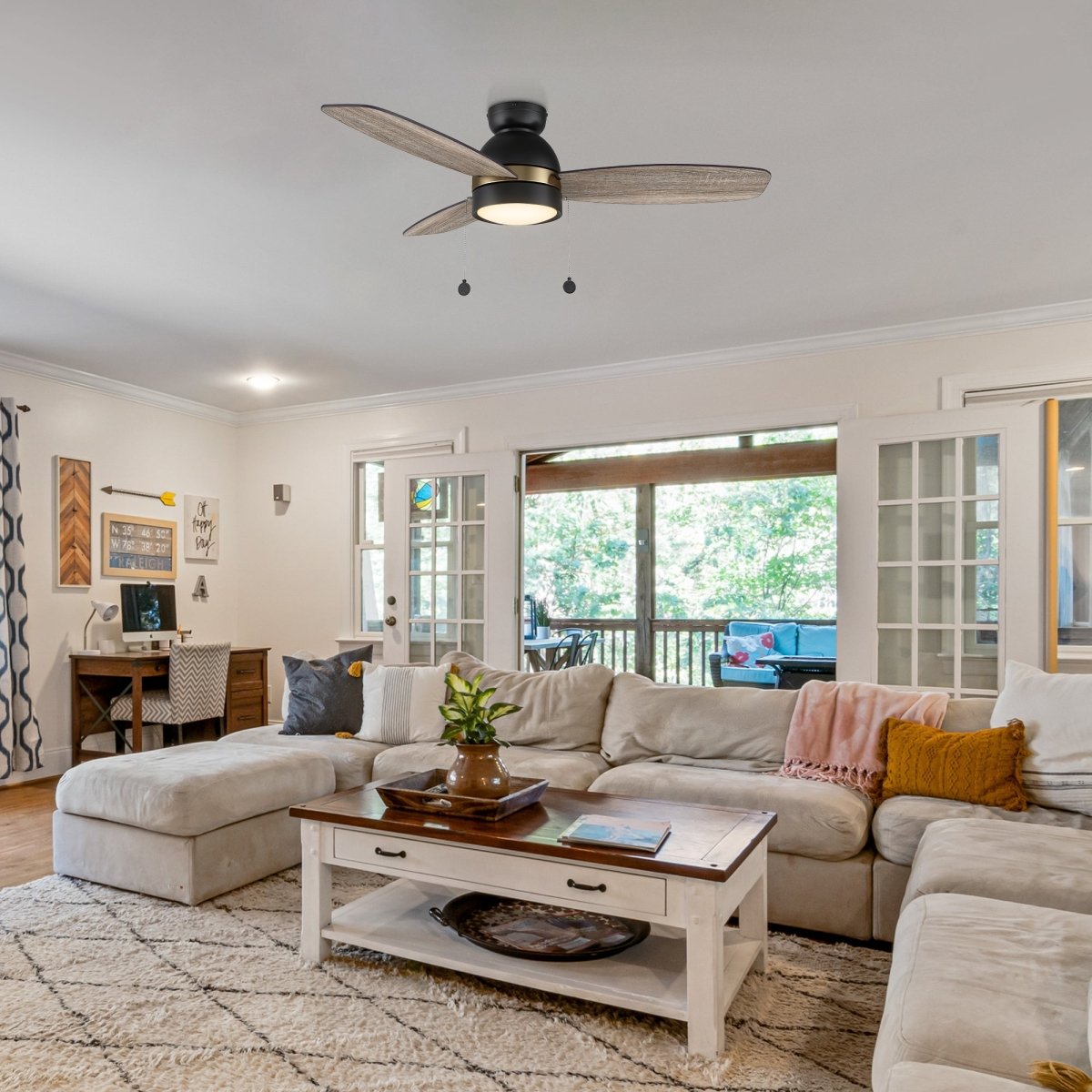 GREENWOOD 48" 3 - Blade Flush Mount Ceiling Fan with LED Light & Pull Chain - LEDMyPlace