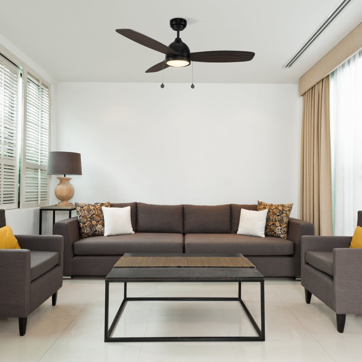 GREENWOOD 52" inch 3 - Blade Ceiling Fan with LED Light & Pull Chain - LEDMyPlace