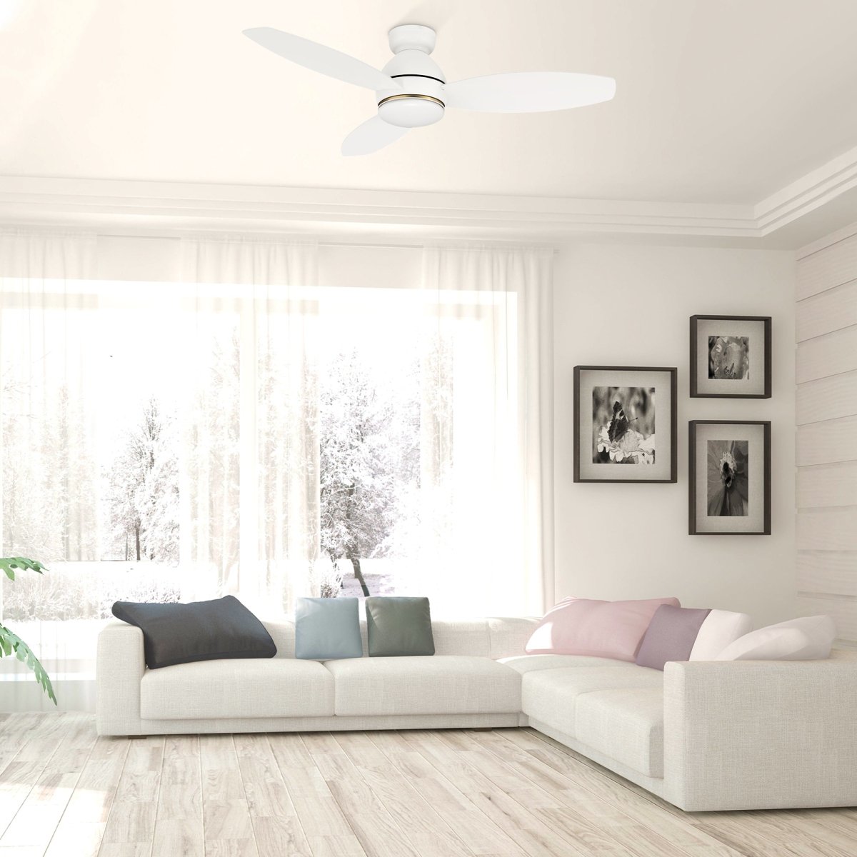 HOBART 48 inch 3 - Blade Flush Mount Smart Ceiling Fan with LED Light & Remote - LEDMyPlace