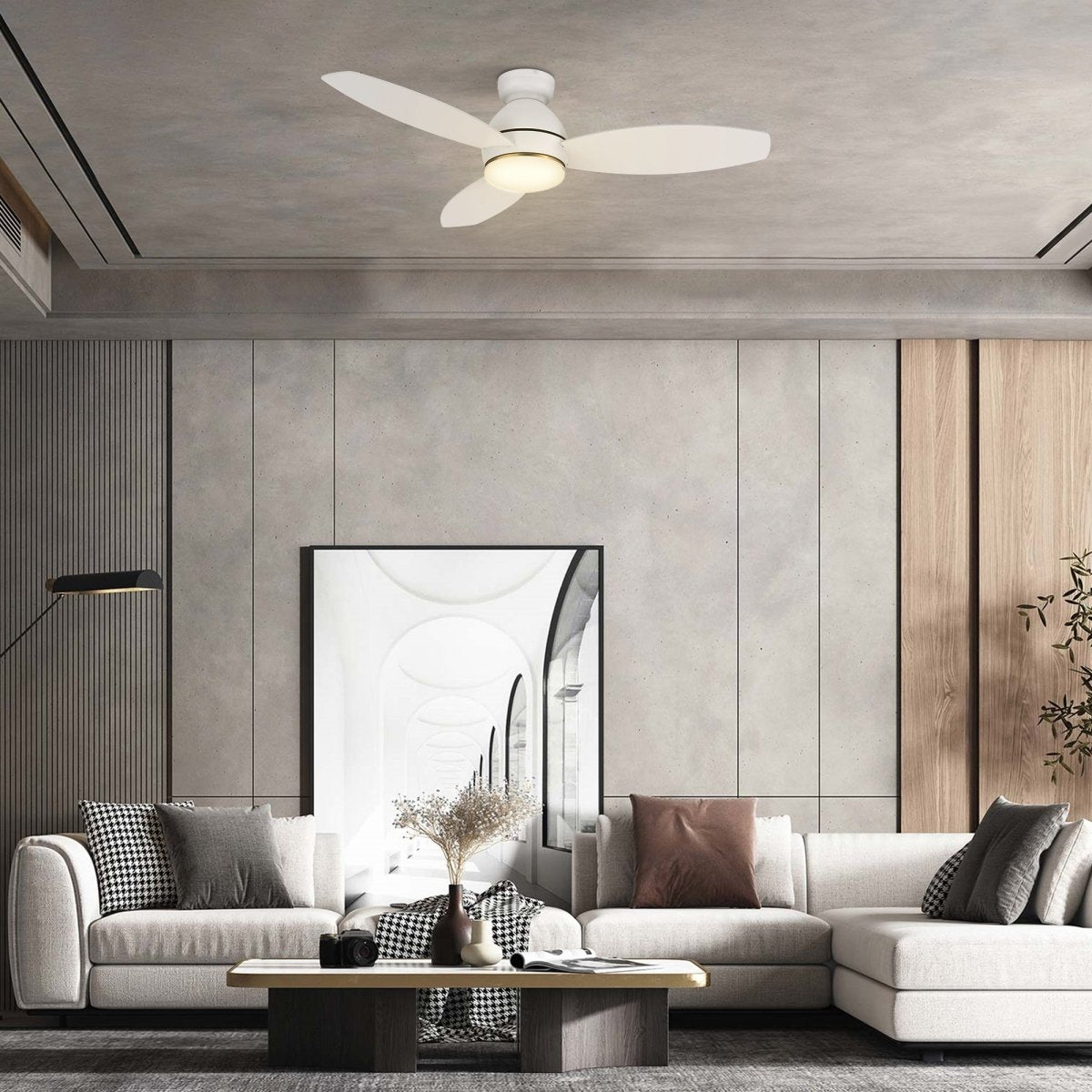 HOBART 48 inch 3 - Blade Flush Mount Smart Ceiling Fan with LED Light & Remote - LEDMyPlace