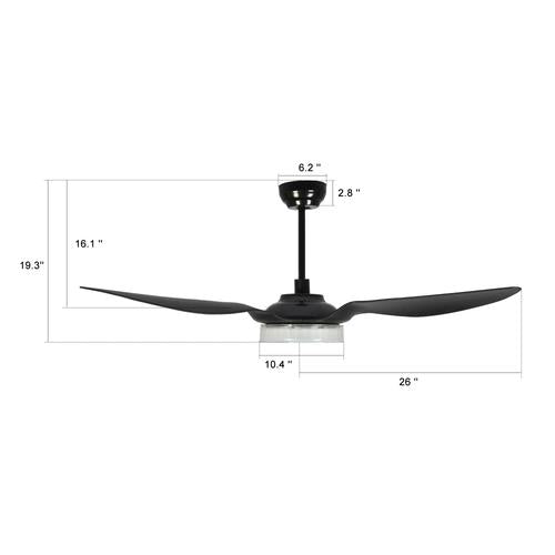 Icebreaker 52 in.(3 - Blade) Best Smart Ceiling Fan w/ Dimmable LED Light and Remote, Indoor/Outdoor, White Finish Works w/ Alexa/Google Home/Siri - LEDMyPlace