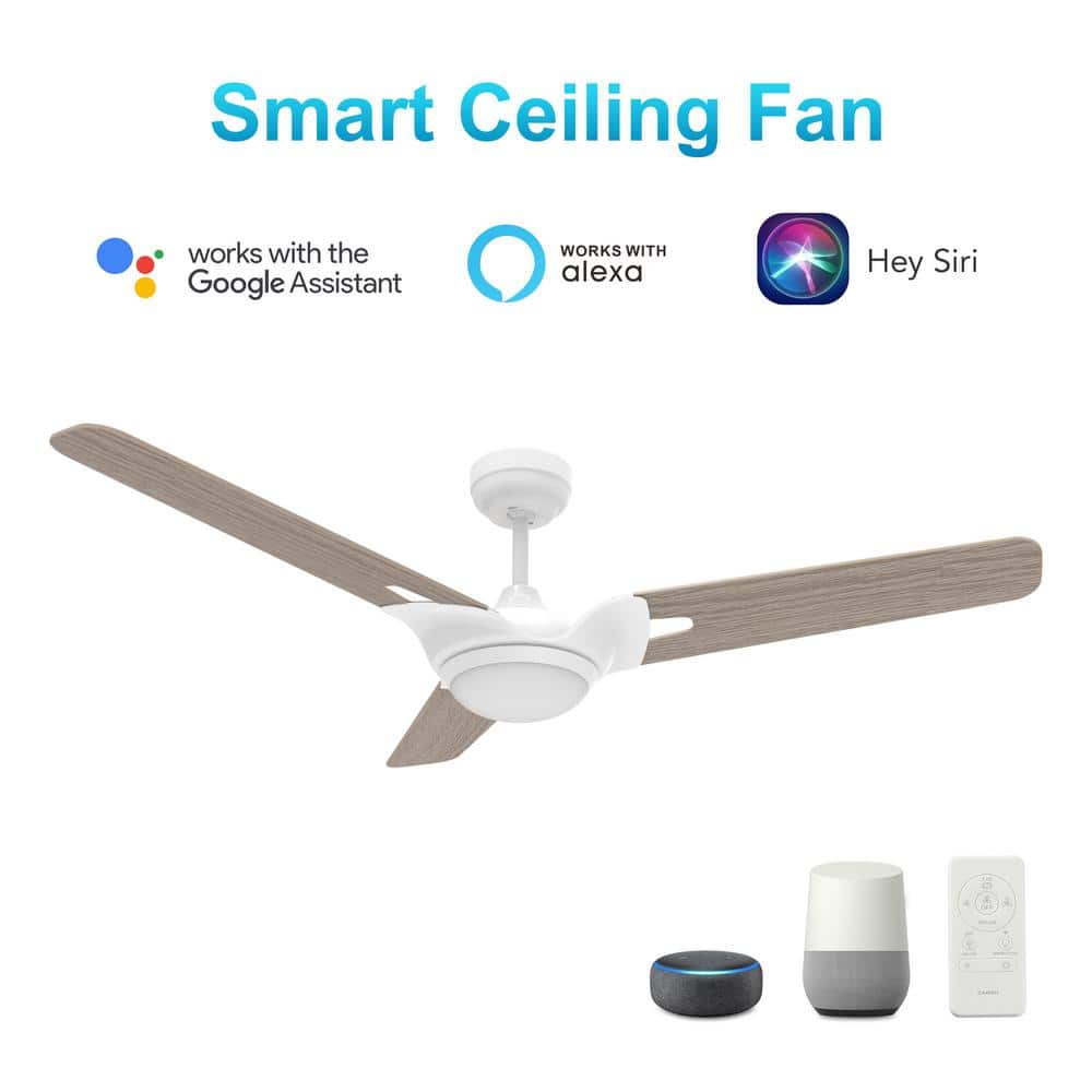 Innovator 52" Modern Wood Pattern Best Smart Ceiling Fan in White w/ LED Light & Remote (3 - Blade) Works w/ Alexa/Google Home/Siri - LEDMyPlace