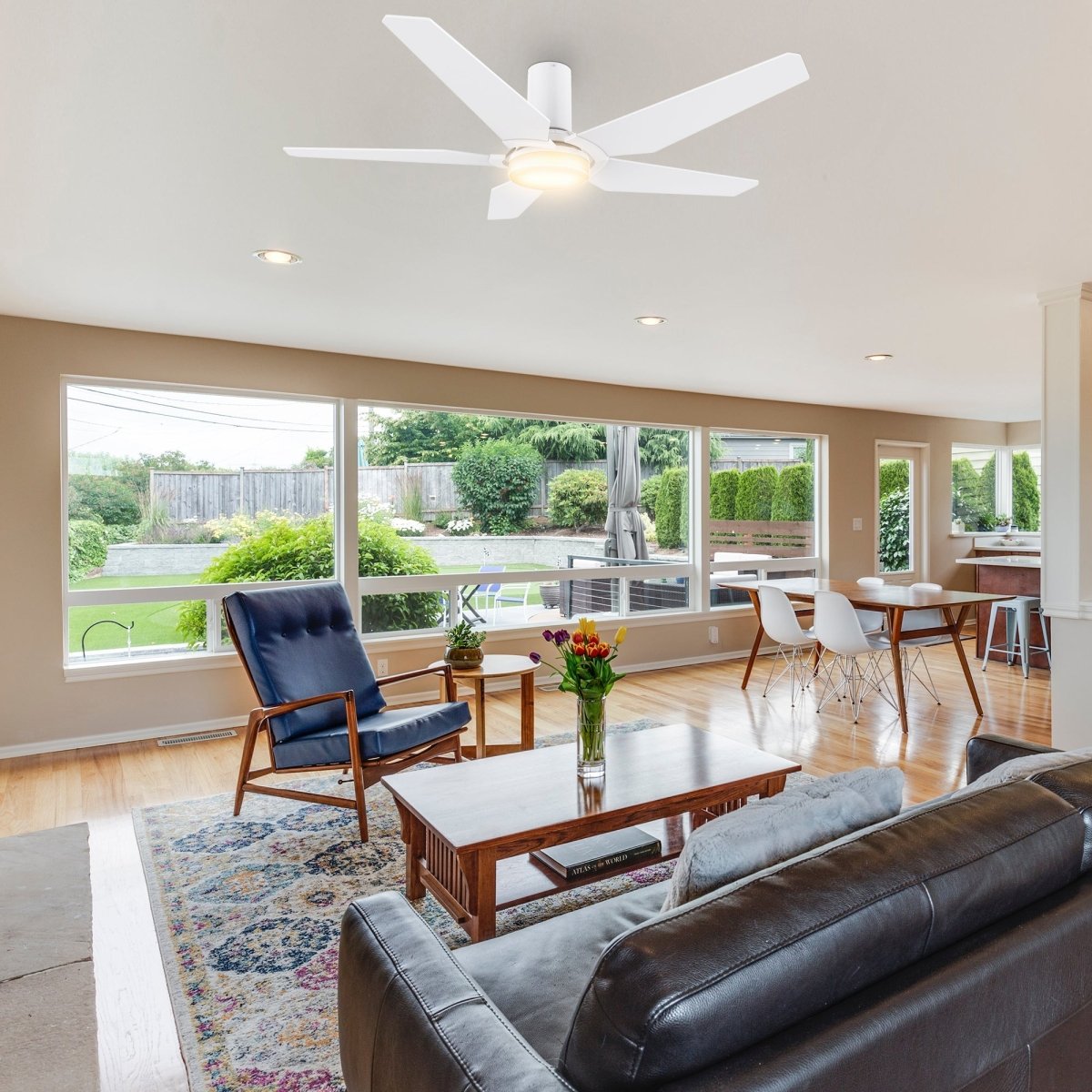 KAJ 48 inch 5 - Blade Flush Mount Smart Ceiling Fan with LED Light & Remote - LEDMyPlace