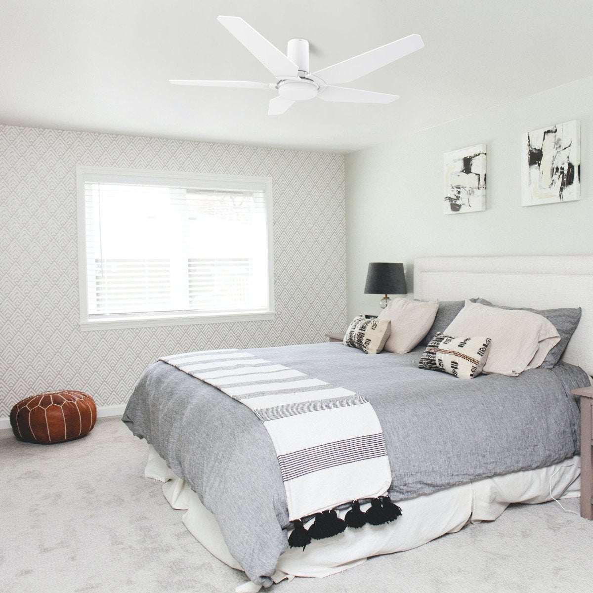 KAJ 48 inch 5 - Blade Flush Mount Smart Ceiling Fan with LED Light & Remote - LEDMyPlace