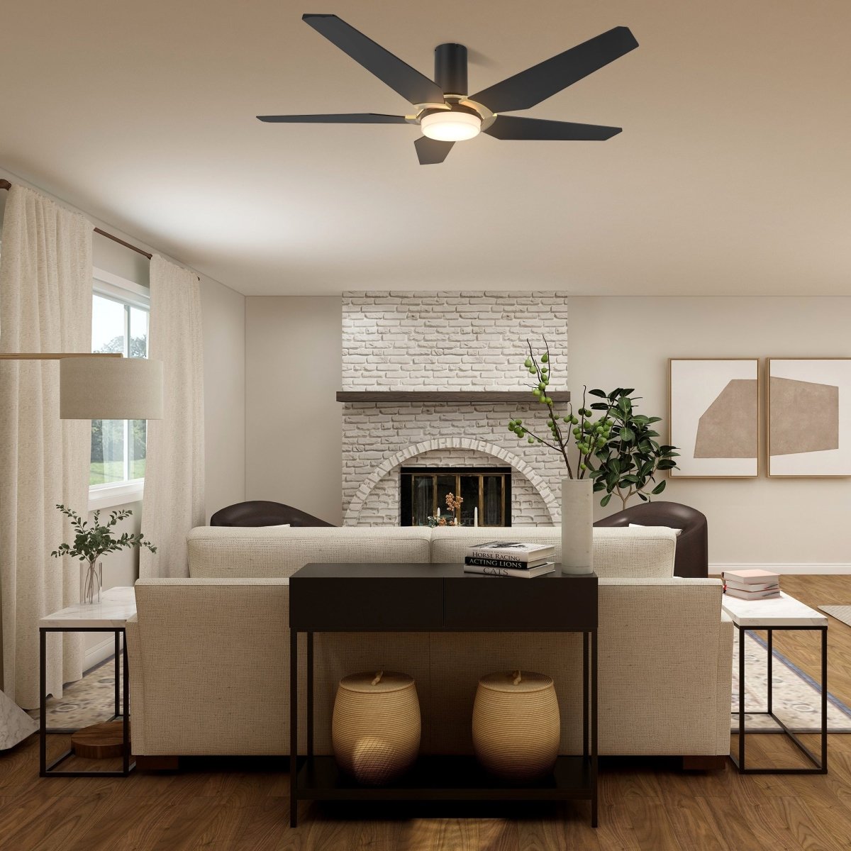 KAJ 48 inch 5 - Blade Flush Mount Smart Ceiling Fan with LED Light & Remote - LEDMyPlace