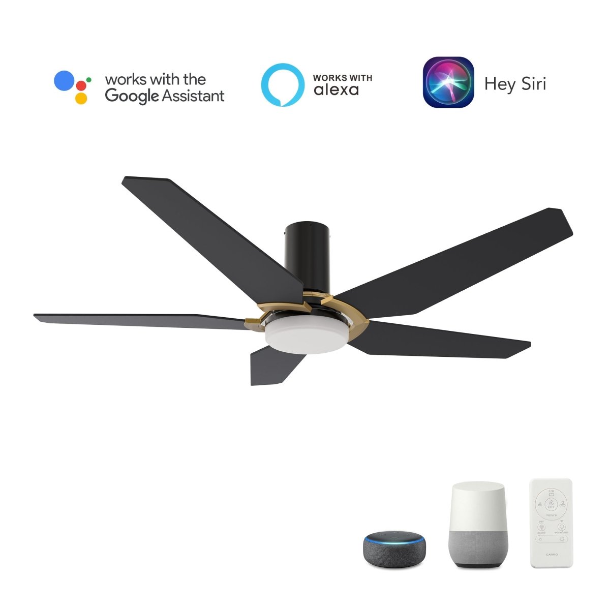 KAJ 48 inch 5 - Blade Flush Mount Smart Ceiling Fan with LED Light & Remote - LEDMyPlace