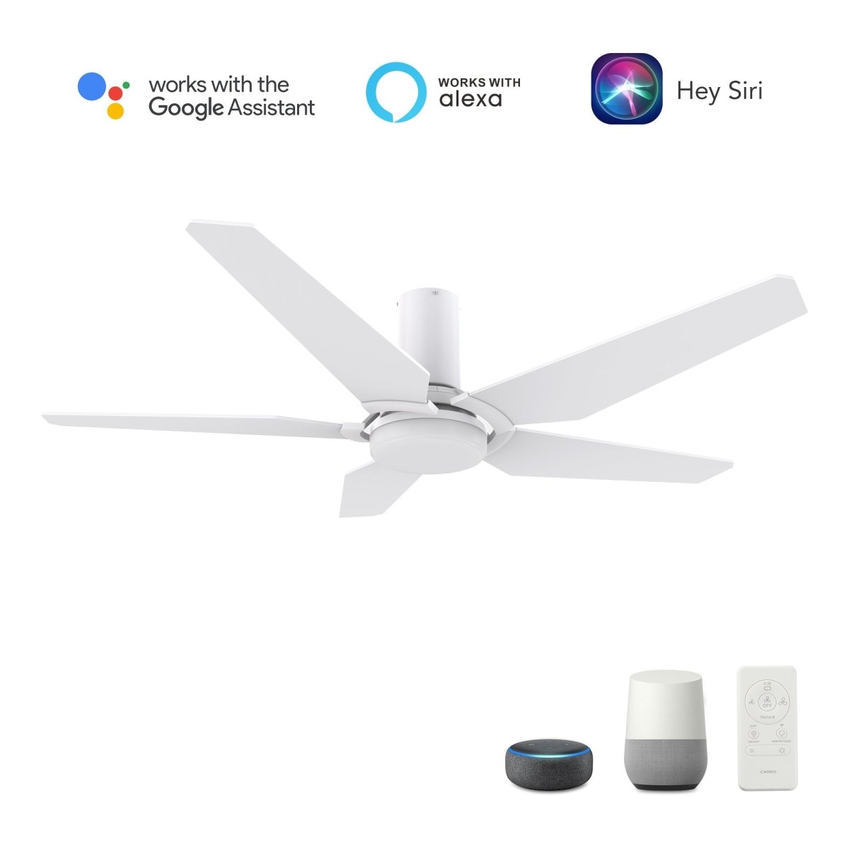 KAJ 48 inch 5 - Blade Flush Mount Smart Ceiling Fan with LED Light & Remote - LEDMyPlace