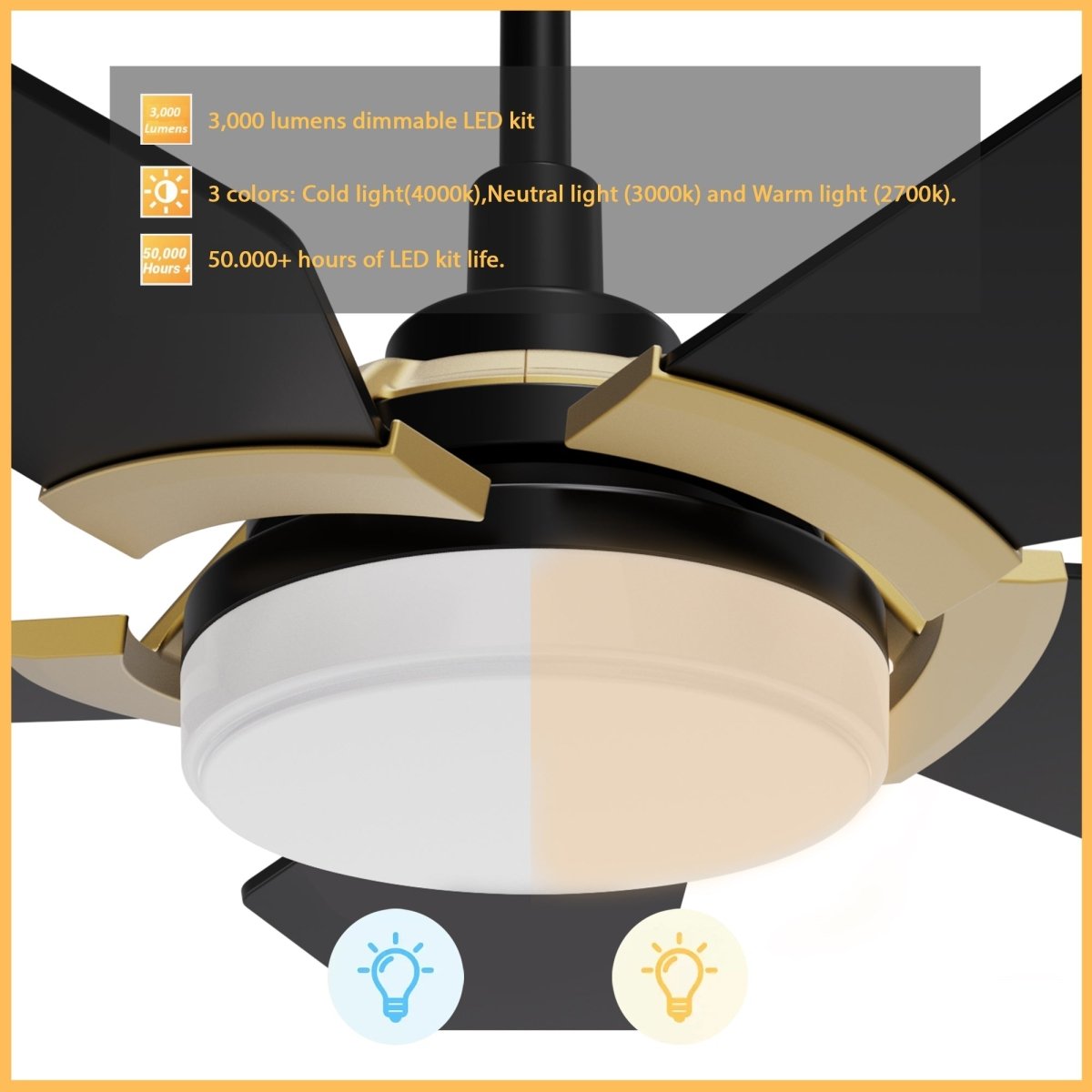 KAJ 52 inch 5 - Blade Smart Ceiling Fan with LED Light & Remote - LEDMyPlace