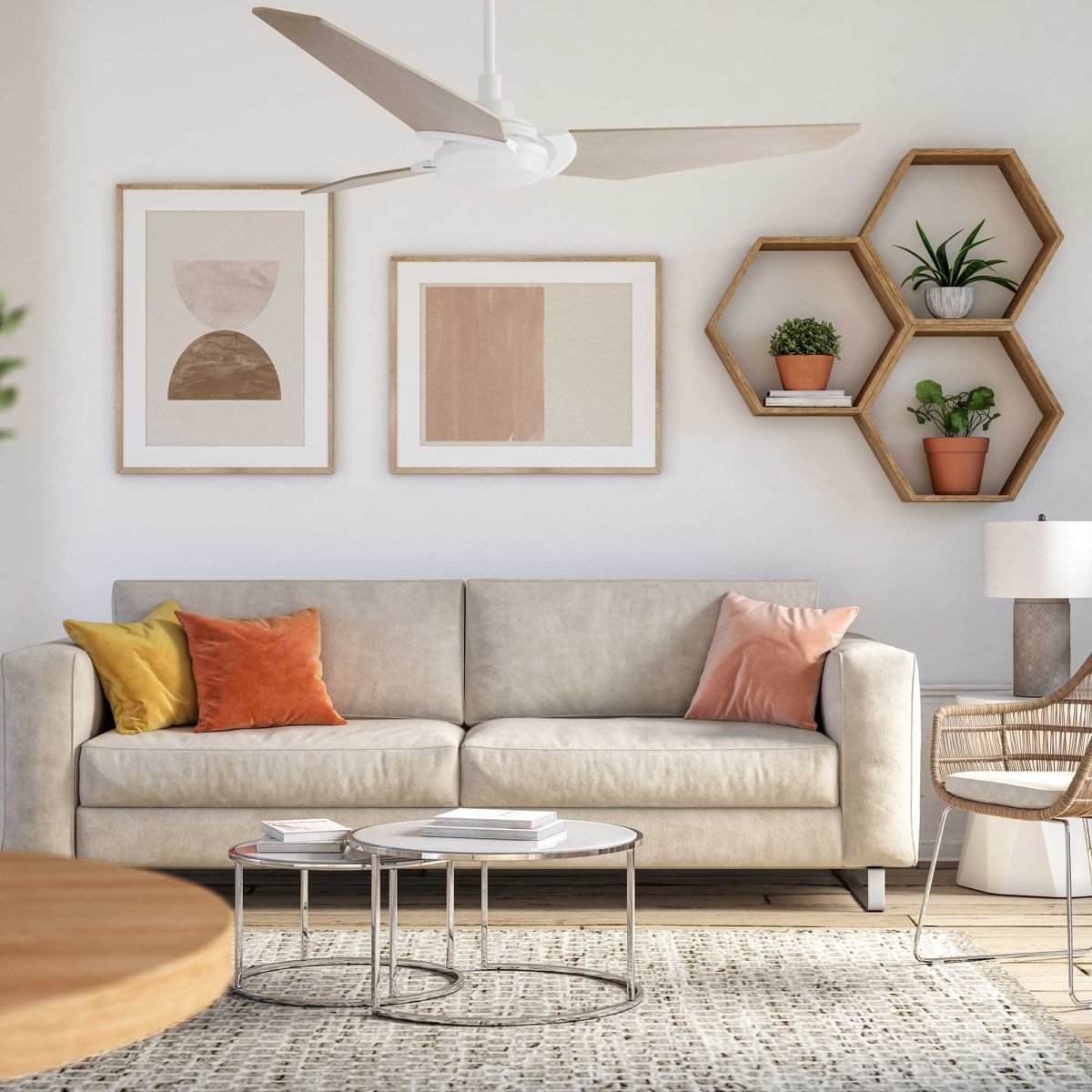 KAJ 56 inch 3 - Blade Smart Ceiling Fan with LED Light & Remote - LEDMyPlace