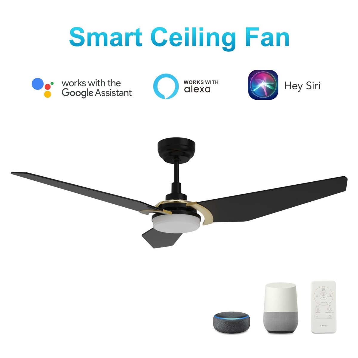 KAJ 56 inch 3 - Blade Smart Ceiling Fan with LED Light & Remote - LEDMyPlace