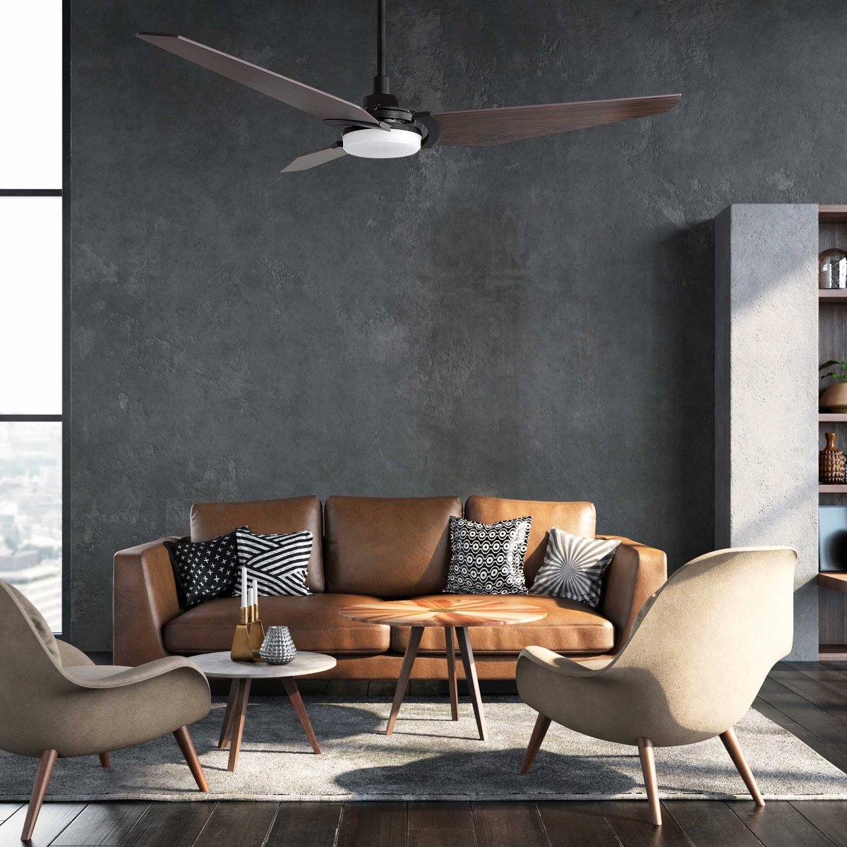KAJ 56 inch 3 - Blade Smart Ceiling Fan with LED Light & Remote - LEDMyPlace