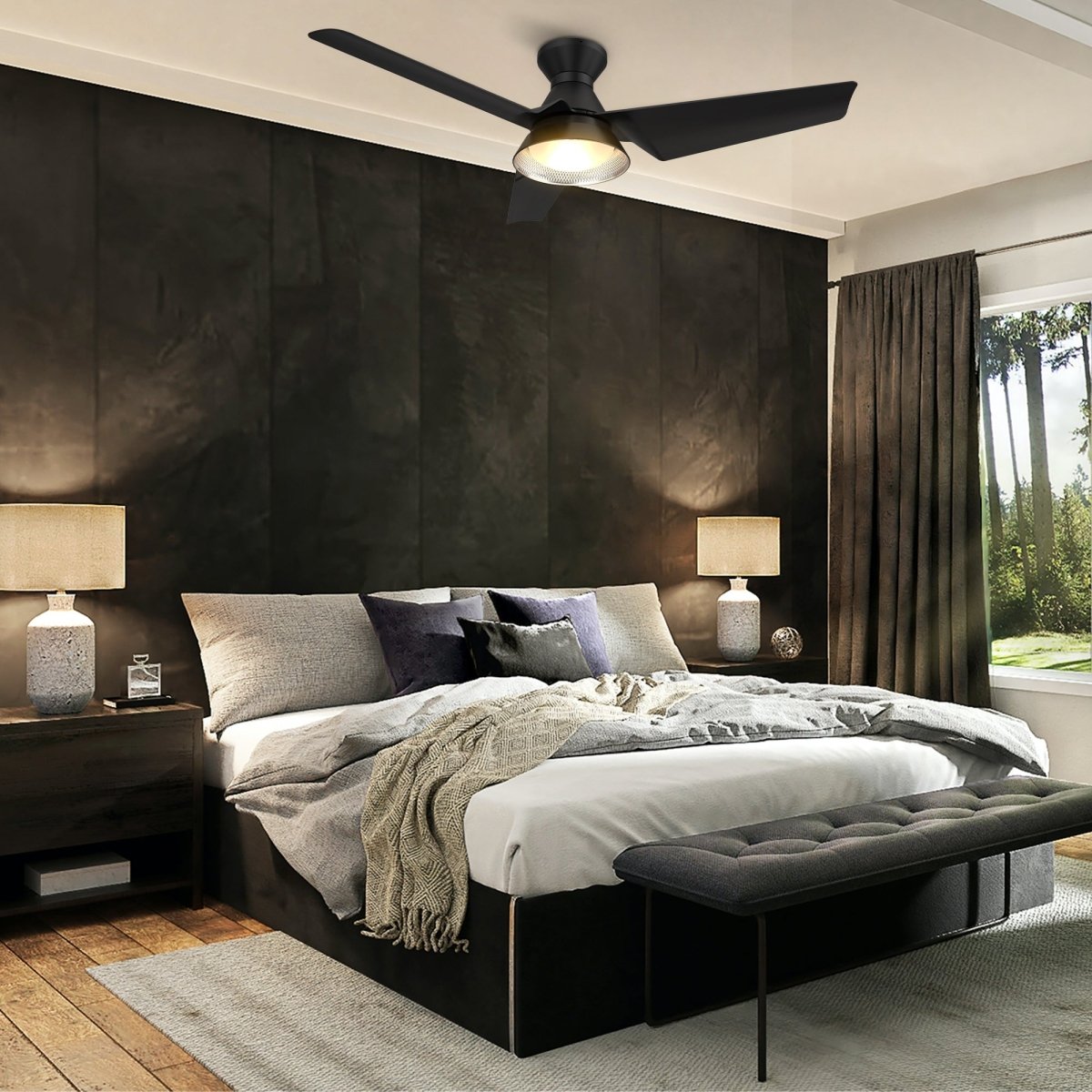 KREIS 52 inch Flush Mount 3 - Blade Smart Ceiling Fan with LED Light & Remote - LEDMyPlace