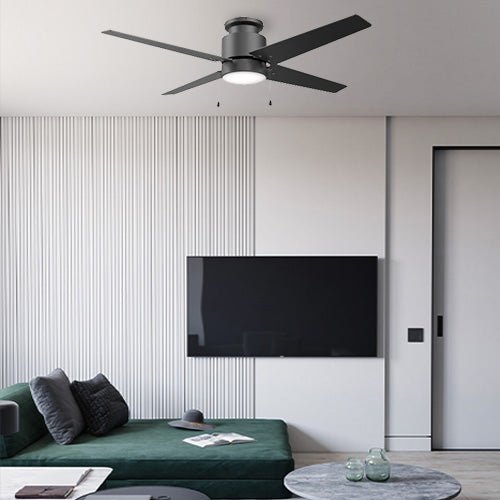 LAMONT 52 inch 4 - Blade Flush Mount Ceiling Fan with LED Light & Pull Chain - LEDMyPlace