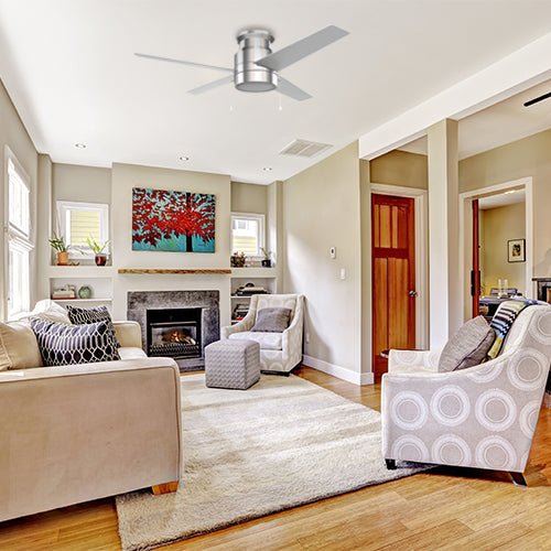 LAMONT 52 inch 4 - Blade Flush Mount Ceiling Fan with LED Light & Pull Chain - LEDMyPlace