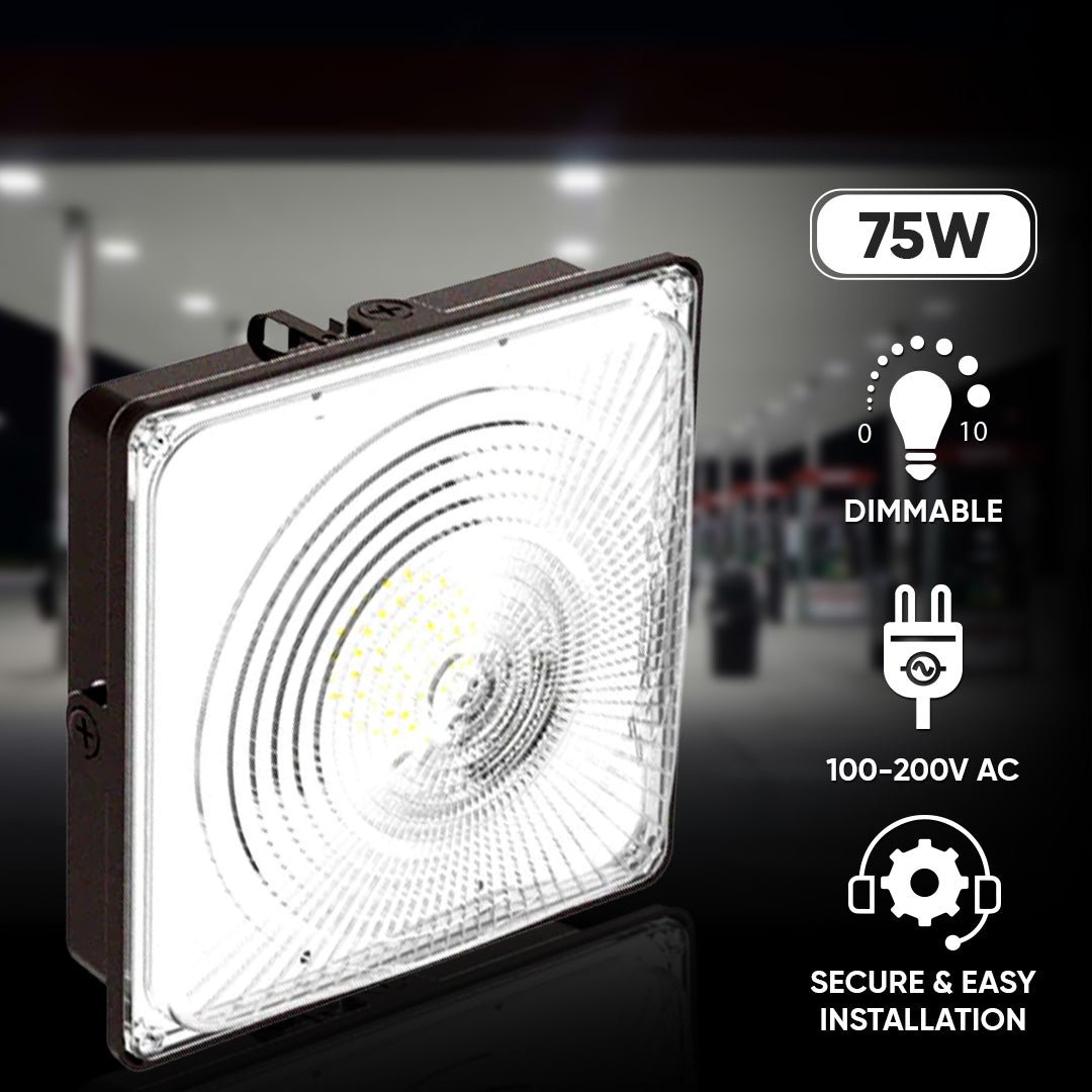 75W LED Canopy Light with 5700K Daylight, IP65, Surface/Pendant, Black