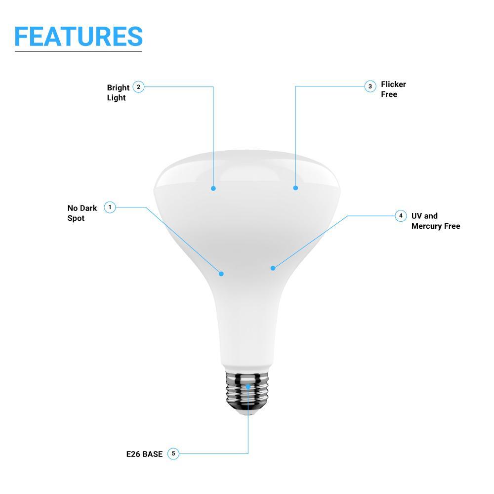 LED Light Bulbs BR40 15.5 Watt 3000K 1100 Lumens 120V Dimmable E26 Base Damp Location LED Indoor Recessed Flood Light - LEDMyPlace