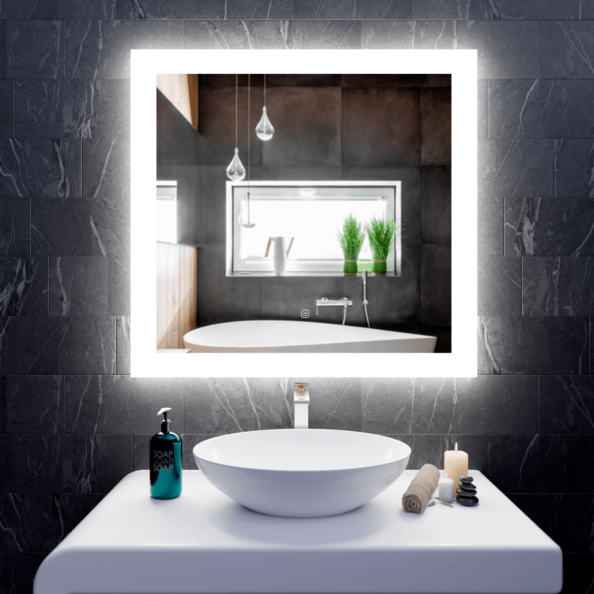 LED Mirror for Bathroom 36"x 36" w/ Backlit, Anti - Fog LED Vanity Mirror, CCT Changable (3 Colors), Memory Function, Touch Switch, Wateroroofed UL ETL Listed - LEDMyPlace