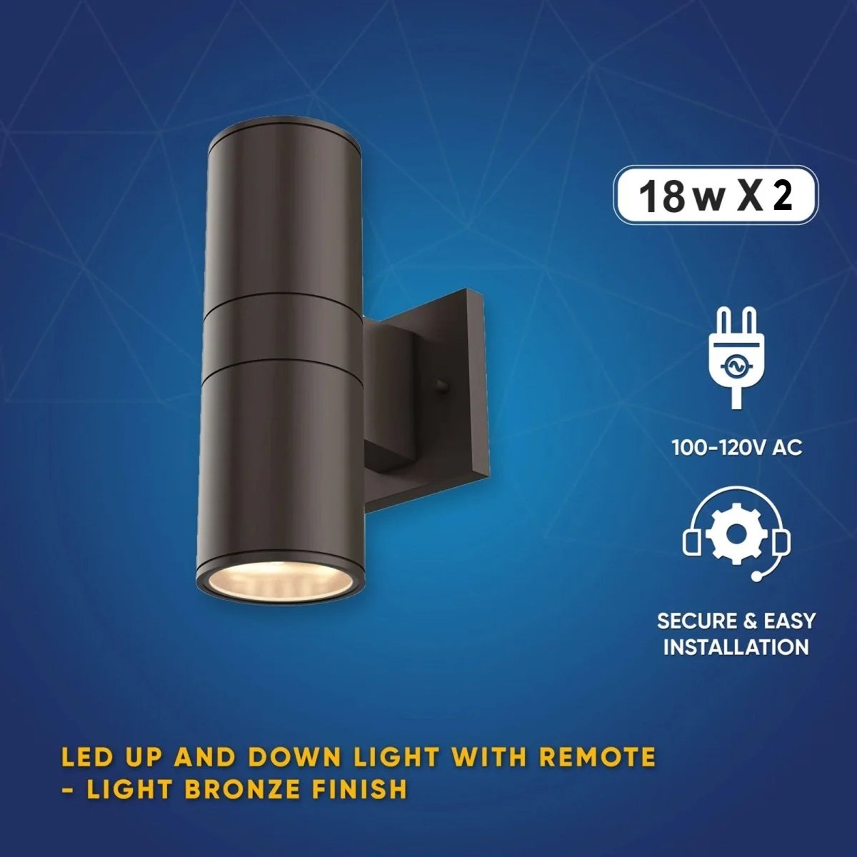 LED Outdoor Up & Down Lights With Remote, RGBW, Cylinder, 18WX2, AC100 - 277V, IP65, ETL CE RoSH Approval, Outdoor Wall Lights - LEDMyPlace