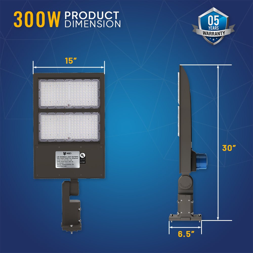 LED Pole Light 300W/240W/200W, Dusk to Dawn, IP65, Universal Mount