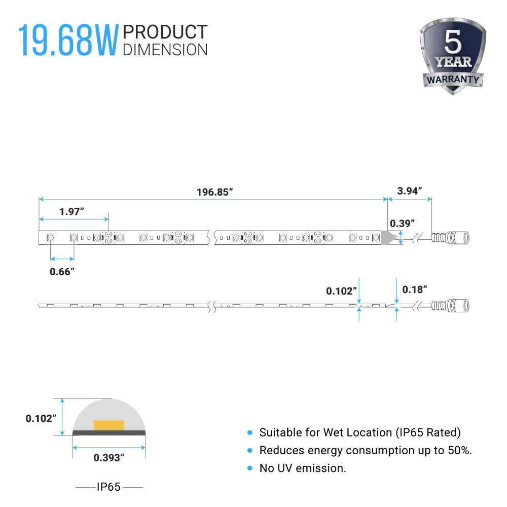 LED Strip Lights, IP20, 16.4ft, Dimmable, 12V, SMD 3528, 60 leds/Meter, 192 Lumens/ft, UL, RoHS Listed, LED Lights for Bedroom, Kitchen, Home Decoration - LEDMyPlace