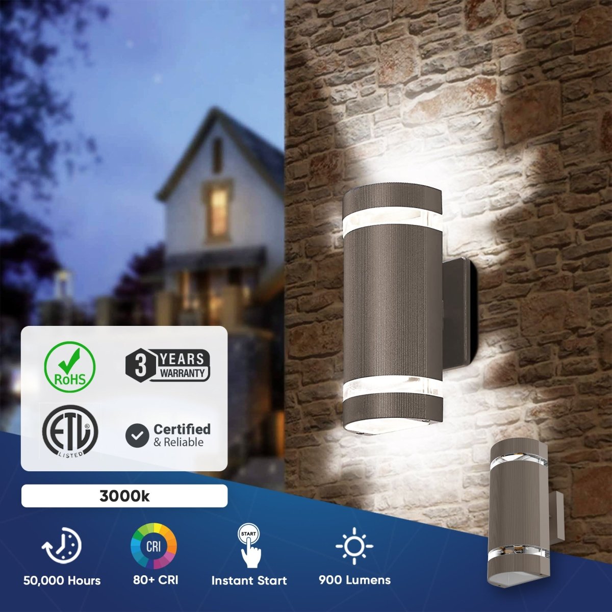 LED Up and Down Lights Outdoor Semi Cylinder 2X5W AC100 277V Outdoor Wall Light ETL RoHS Listed Waterproof Outdoor Wall Lamps