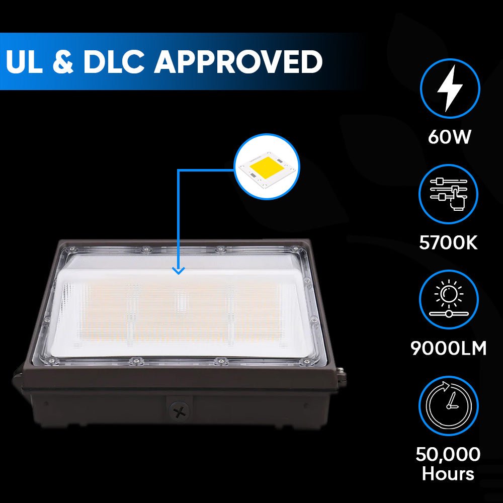 LED Wall Pack Light with Dusk-to-Dawn Sensor 60W 9000LM 5700K Daylight