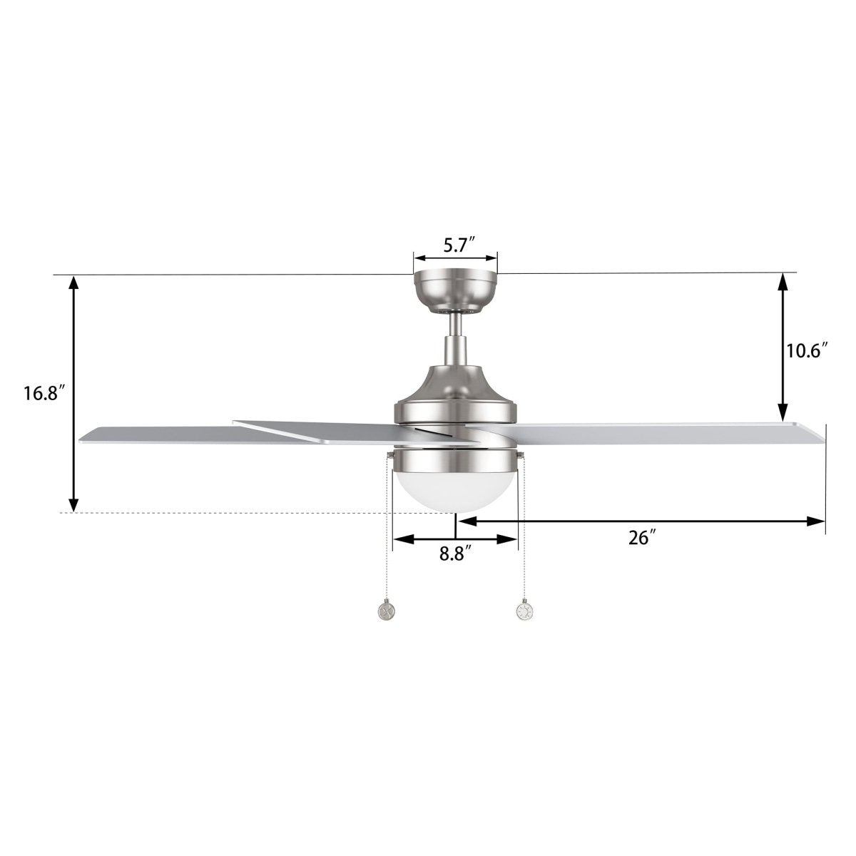 MALTA 52 inch 3 - Blade Ceiling Fan with LED Light & Pull Chain - LEDMyPlace