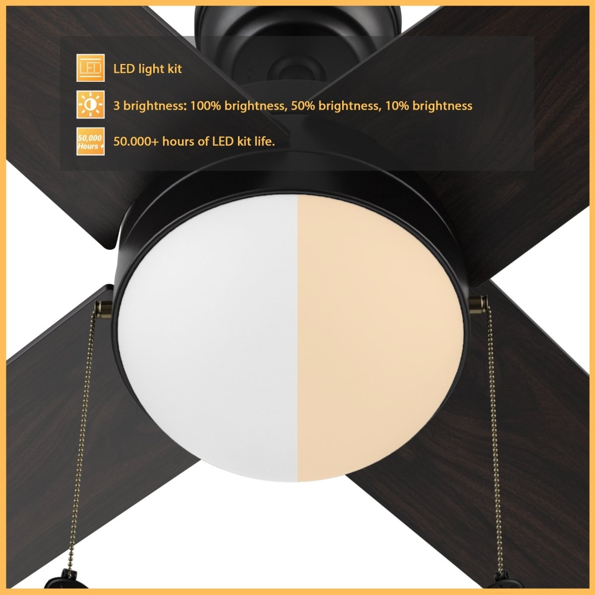 MALTA 52 inch 4 - Blade Ceiling Fan with LED Light & Pull Chain - LEDMyPlace
