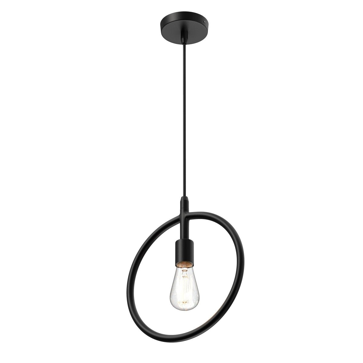 Matte Black Ring Shape Pendant Light Fixture, E26 Base, UL Listed for Dry Location, Fixture Size: D12 x H13.5 Inch - LEDMyPlace