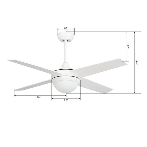 NEVA 52 inch 4 - Blade Best Smart Ceiling Fan with LED Light Kit & Best Smart Wall Switch - White/White - LEDMyPlace