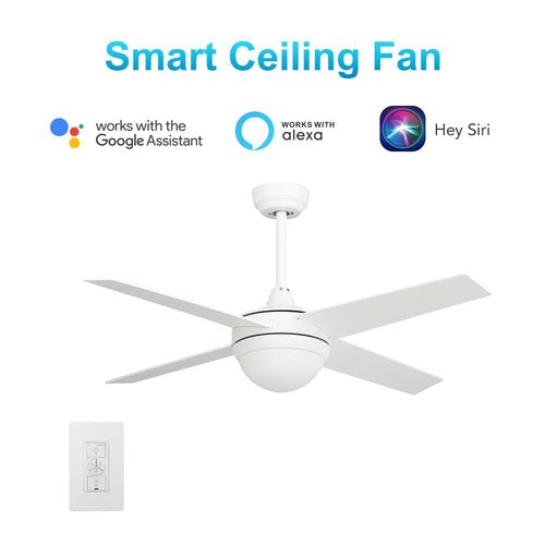 NEVA 52 inch 4 - Blade Best Smart Ceiling Fan with LED Light Kit & Best Smart Wall Switch - White/White - LEDMyPlace