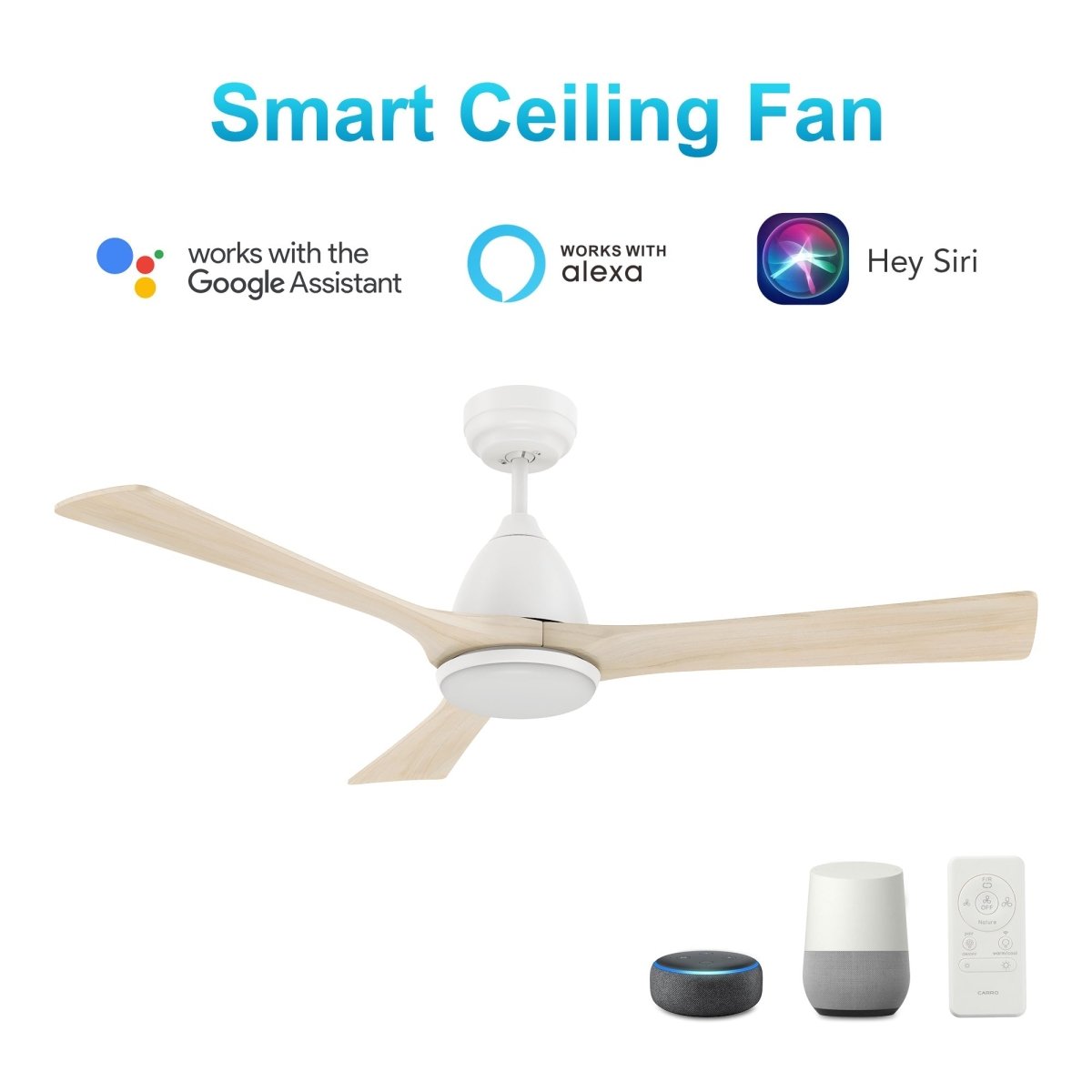NICOLET 52 inch 3 - Blade Smart Ceiling Fan with Remote &LED Light - LEDMyPlace
