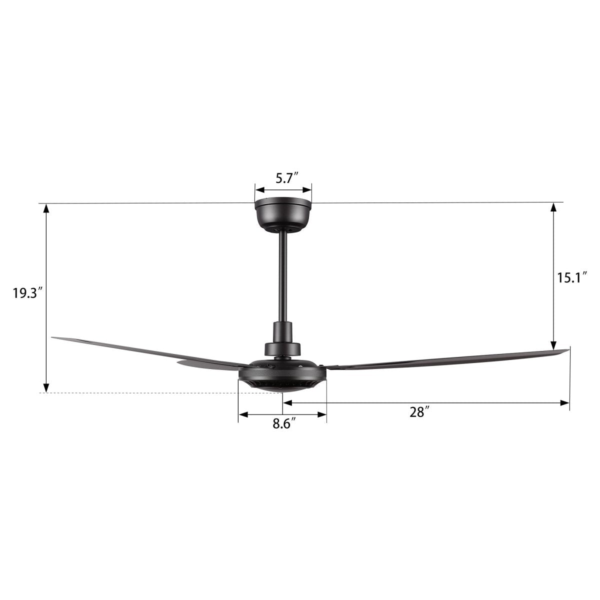 OBERON 56 inch 3 - Blade No LED Light Ceiling Fan with Remote - LEDMyPlace