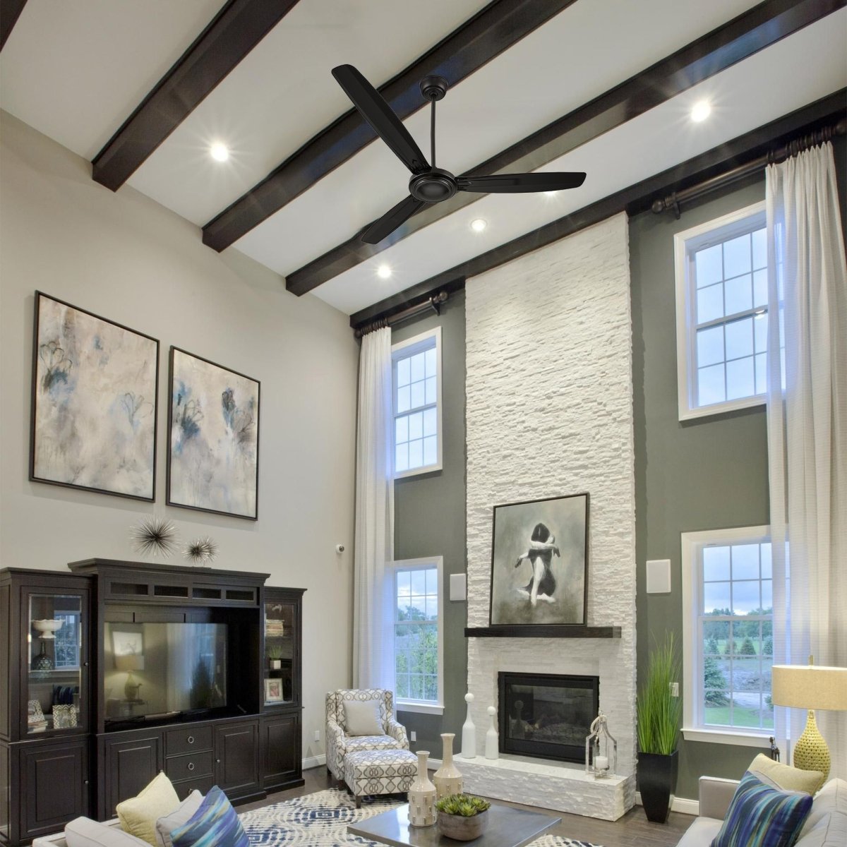 OBERON 56 inch 3 - Blade No Light Ceiling Fan with Remote - LEDMyPlace