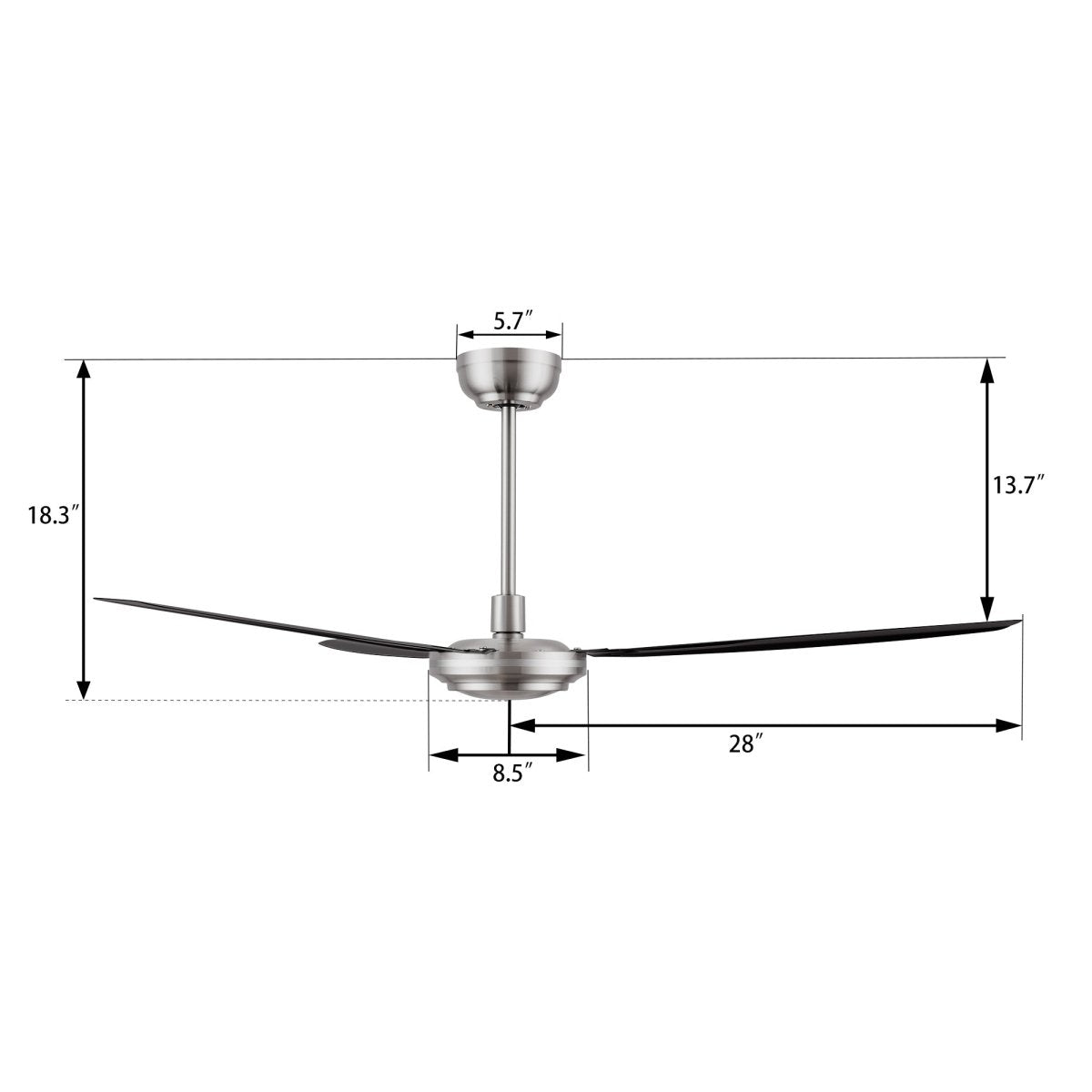 OBERON 56 inch 3 - Blade No Light Ceiling Fan with Remote - LEDMyPlace