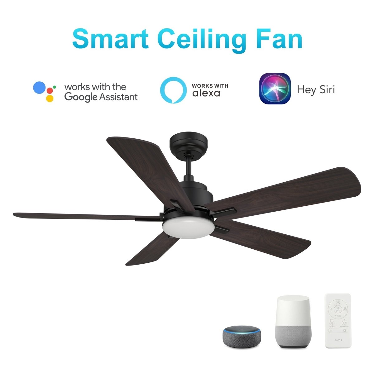 OLINDA 52 inch 5 - Blade Smart Ceiling Fan with LED Light & Remote - LEDMyPlace