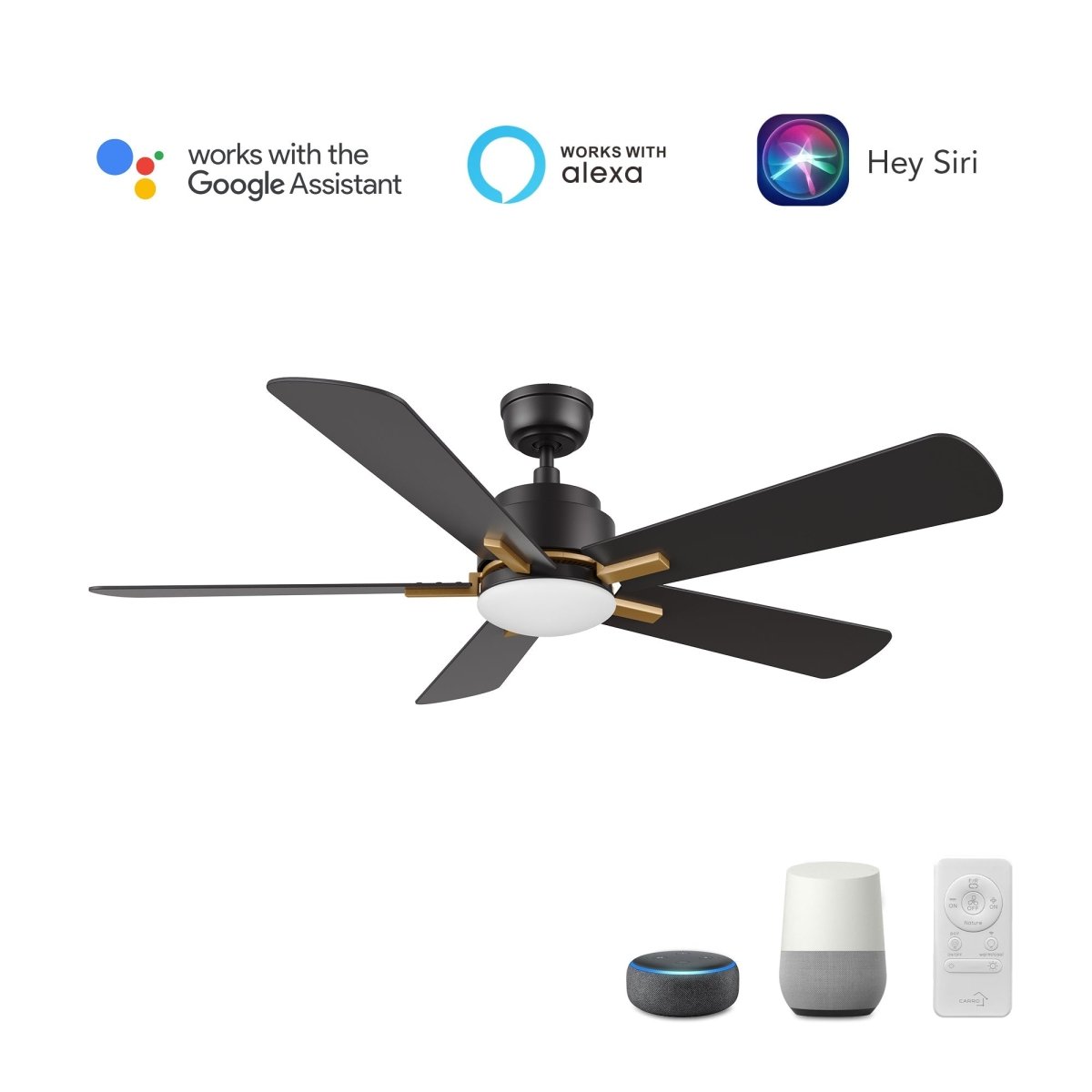 OLINDA 52 inch 5 - Blade Smart Ceiling Fan with LED Light & Remote - LEDMyPlace