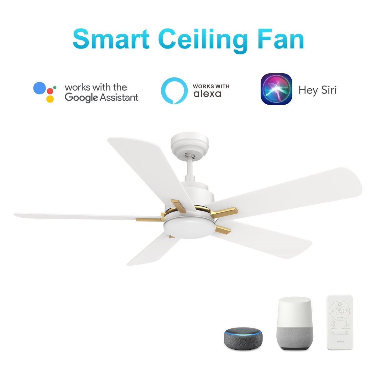OLINDA 52 inch 5 - Blade Smart Ceiling Fan with LED Light & Remote - LEDMyPlace