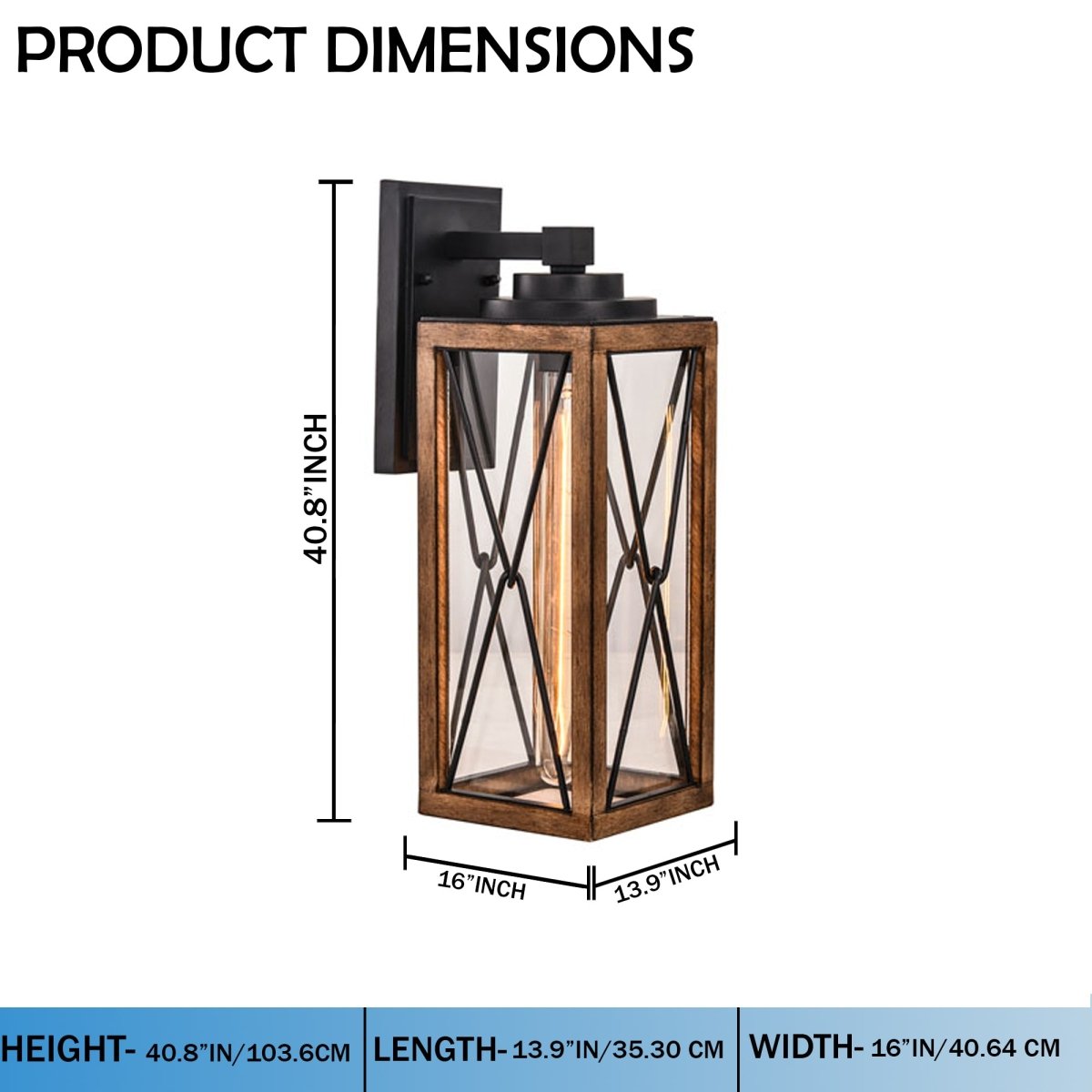 Outdoor Wall Lantern 16" H Waterproof Exterior Wall Light Outdoor Sconce Lighting Fixtures Anti - Rust Wall Mount Lamp for Front Porch Garage Doorway Entryway - 13.9"L x 16"W x 40.8"H - LEDMyPlace