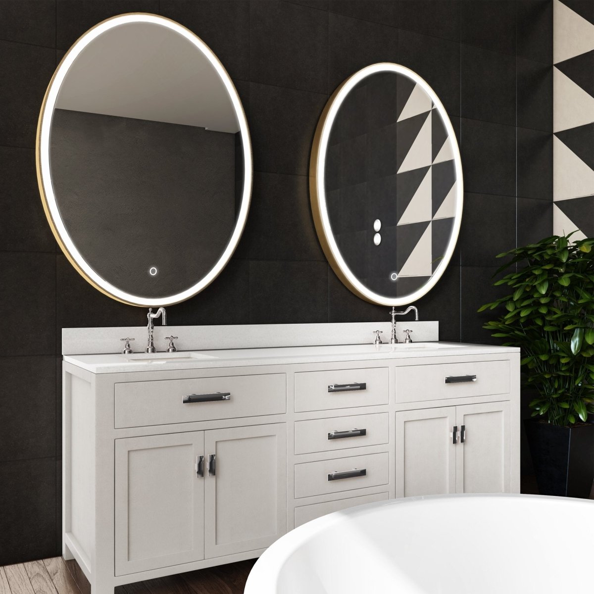 Oval LED Lighted Bathroom Vanity Mirror, Touch Switch, Anti - Fog Wall Mounted Makeup Mirror & CCT Remembrance, CRI 90+, LED Oval Mirror for Bathroom, Lunar Style - LEDMyPlace