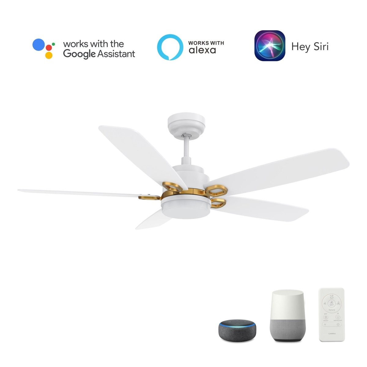 PEYTON 52 inch 5 - Blade Smart Ceiling Fan with LED Light & Remote - LEDMyPlace