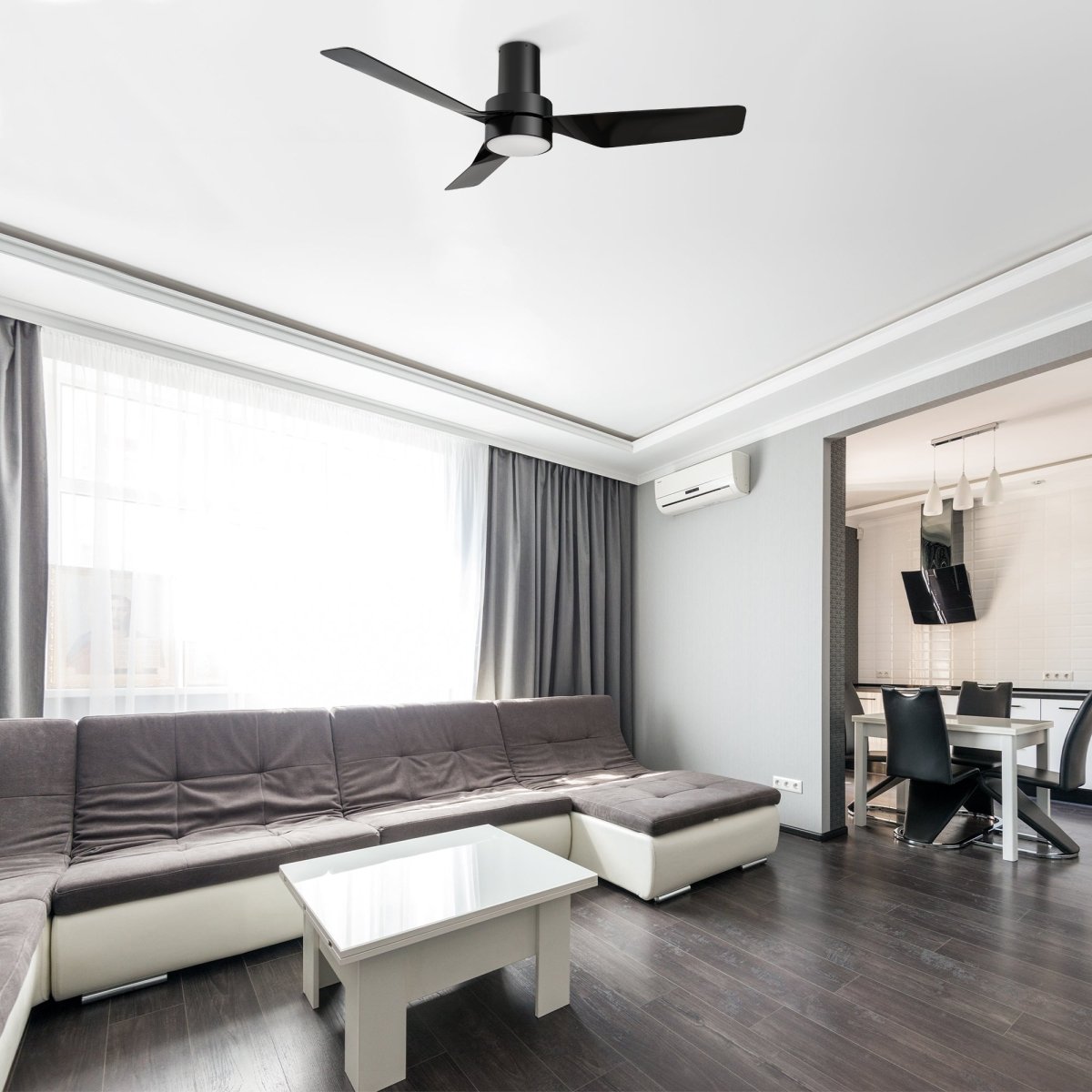 PORTER 44 inch 3 - Blade Flush Mount Smart Ceiling Fan with LED Light & Remote - LEDMyPlace