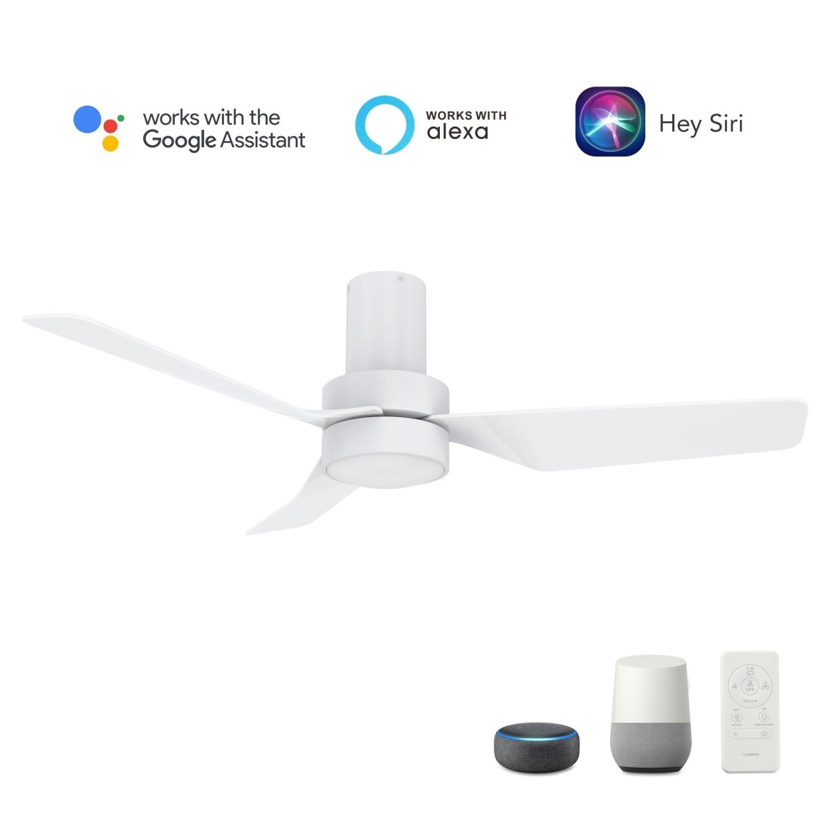 PORTER 44 inch 3 - Blade Flush Mount Smart Ceiling Fan with LED Light & Remote - LEDMyPlace