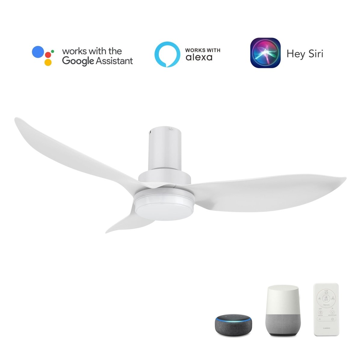 RYNA 45 inch 3 - Blade Flush Mount Smart Ceiling Fan with LED Light & Remote - LEDMyPlace