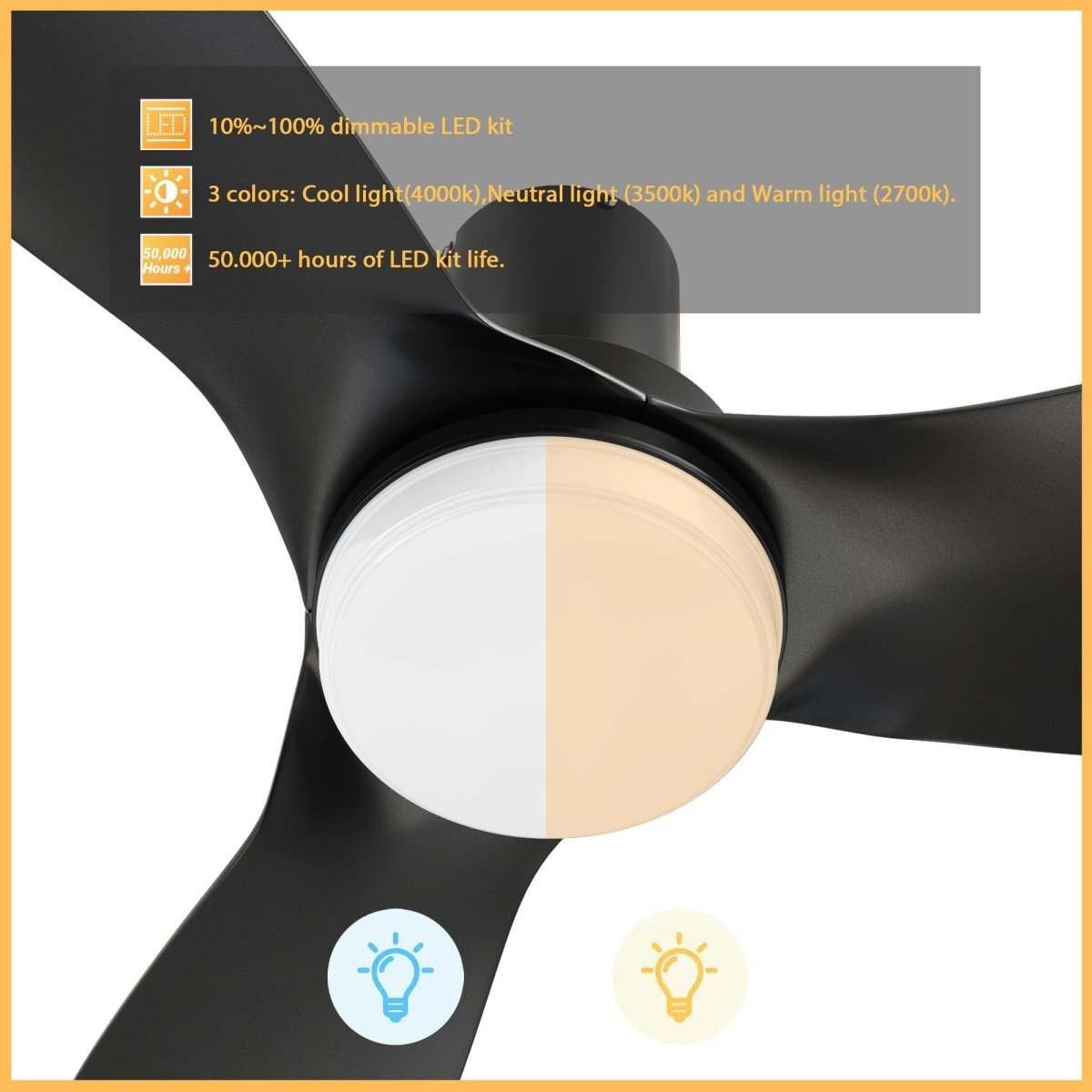 RYNA 45 inch 3 - Blade Flush Mount Smart Ceiling Fan with LED Light & Remote - LEDMyPlace