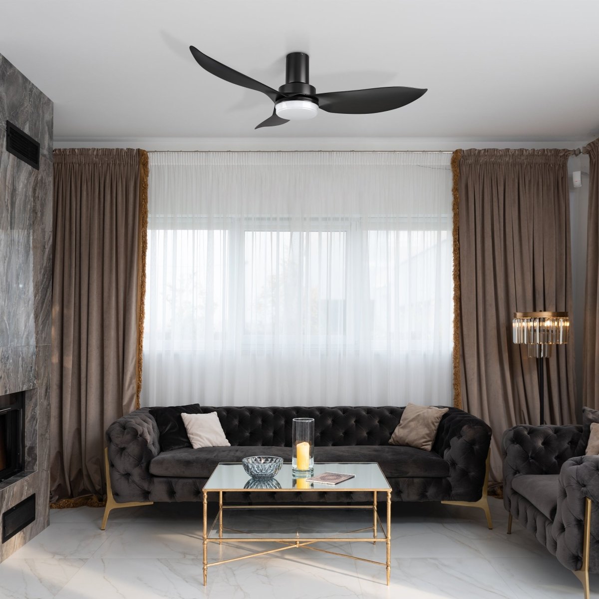 RYNA 45 inch 3 - Blade Flush Mount Smart Ceiling Fan with LED Light & Remote - LEDMyPlace